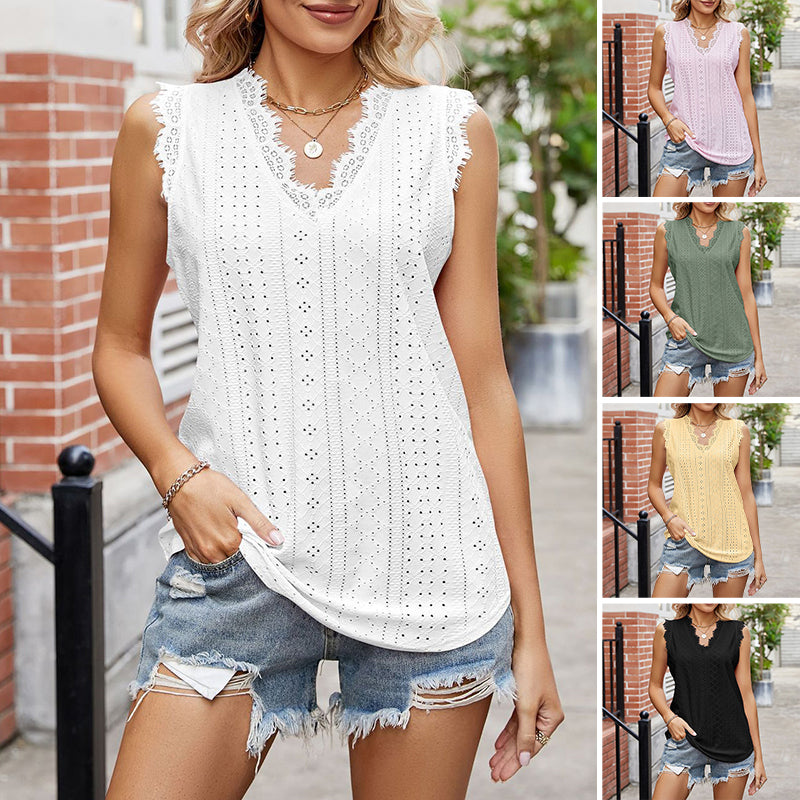 Sleeveless Lace V-Neck Tee