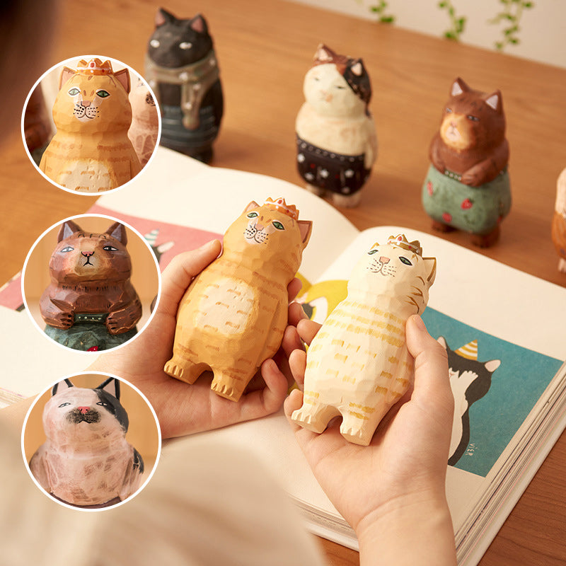 Handmade Cute Cat Wood Carving Ornaments