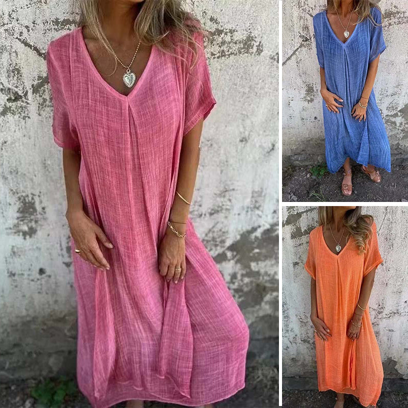 Cotton and Linen V-neck Midi Dress-PRE SALE