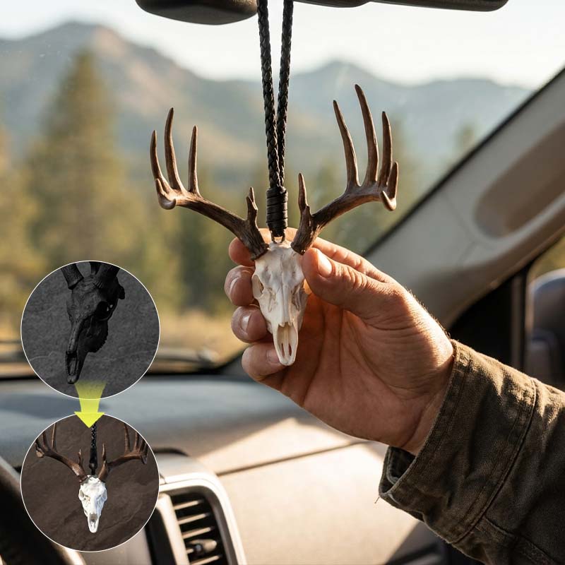 Whitetail Deer Skull Rearview Mirror Hanger
