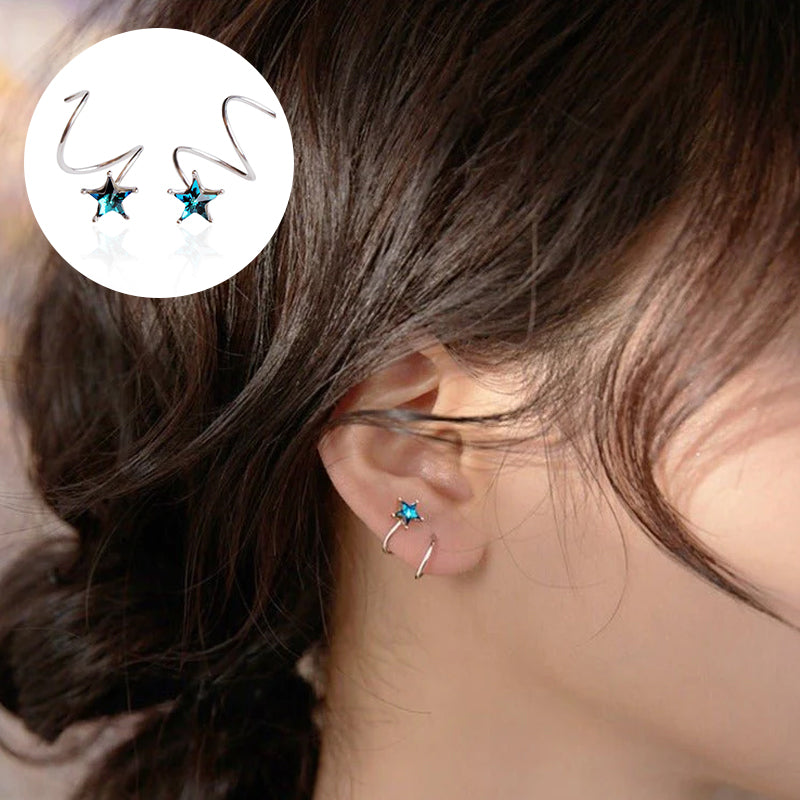 Blue Star Spiral Hoop Twist Earrings