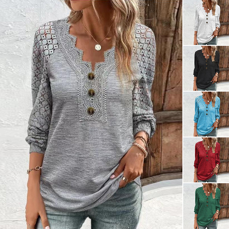 Lace Long Sleeve Panel T-Shirt