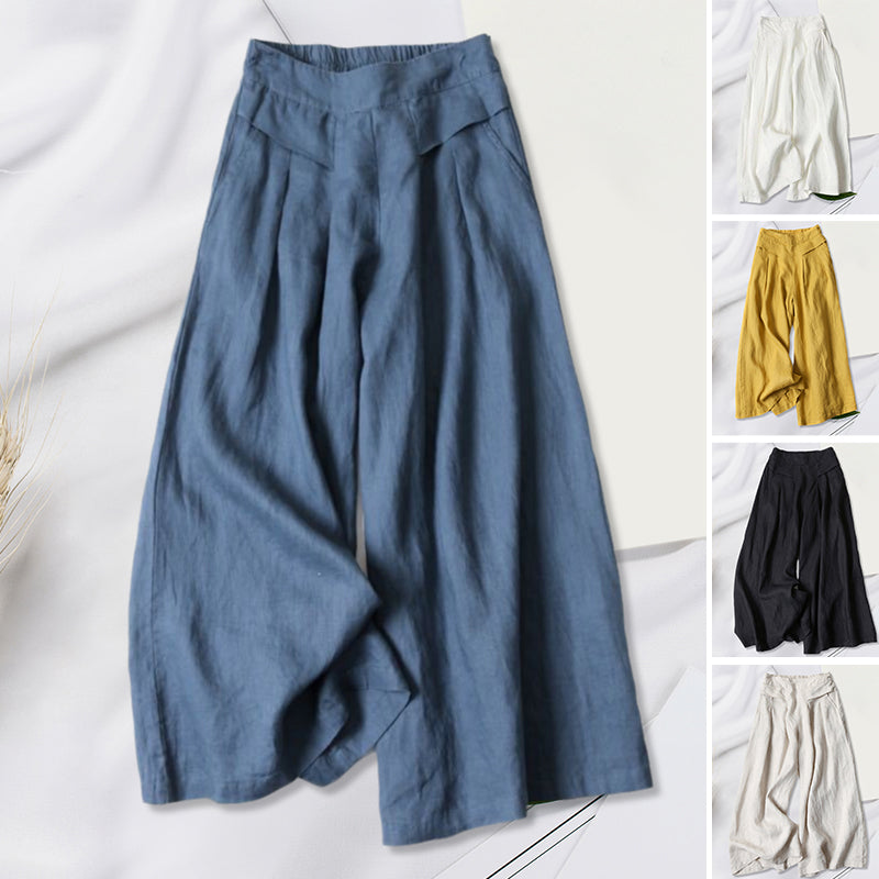 High Waist Cotton and Linen Wide Leg Pants