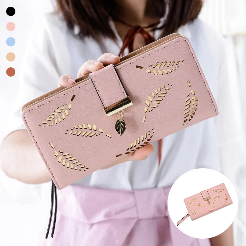 Women's Long Wallet with Leaf Pattern