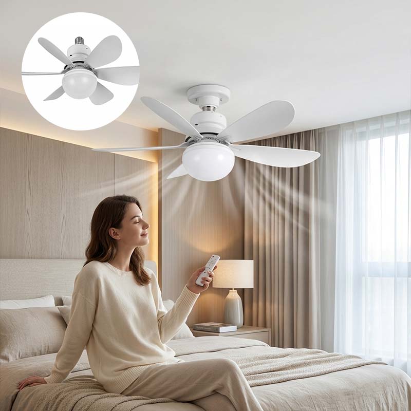 Six-blade gourd-shaped off-white ceiling fan light