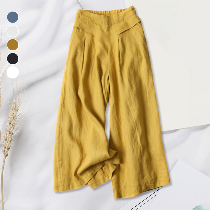 High Waist Cotton and Linen Wide Leg Pants