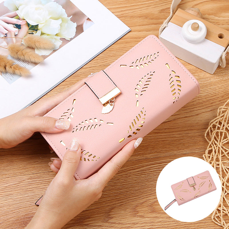 Women's Long Wallet with Leaf Pattern