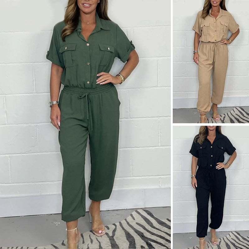 Gold Button Tie Jumpsuit