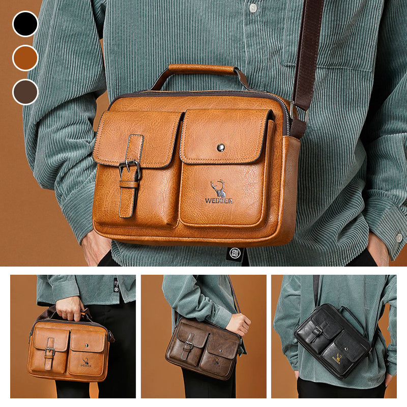 Waterproof Vintage Leather Briefcase Shoulder Bag