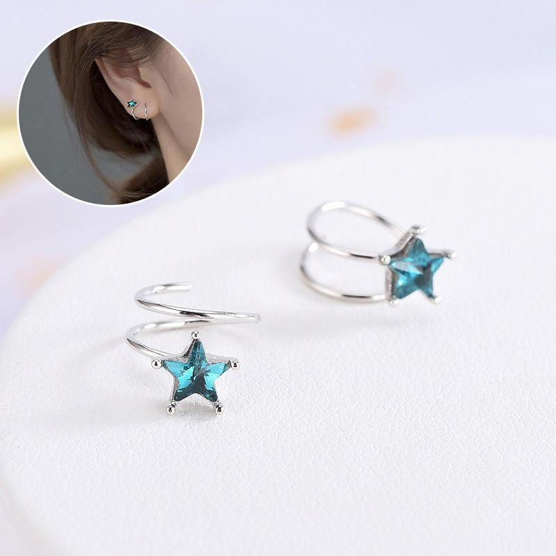 Blue Star Spiral Hoop Twist Earrings