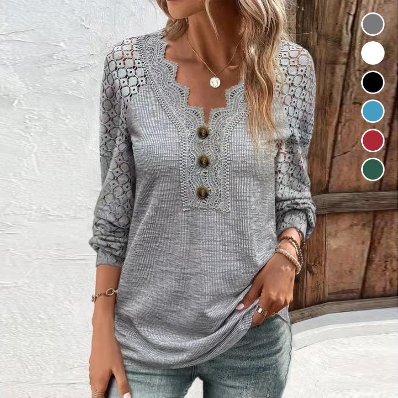 Lace Long Sleeve Panel T-Shirt