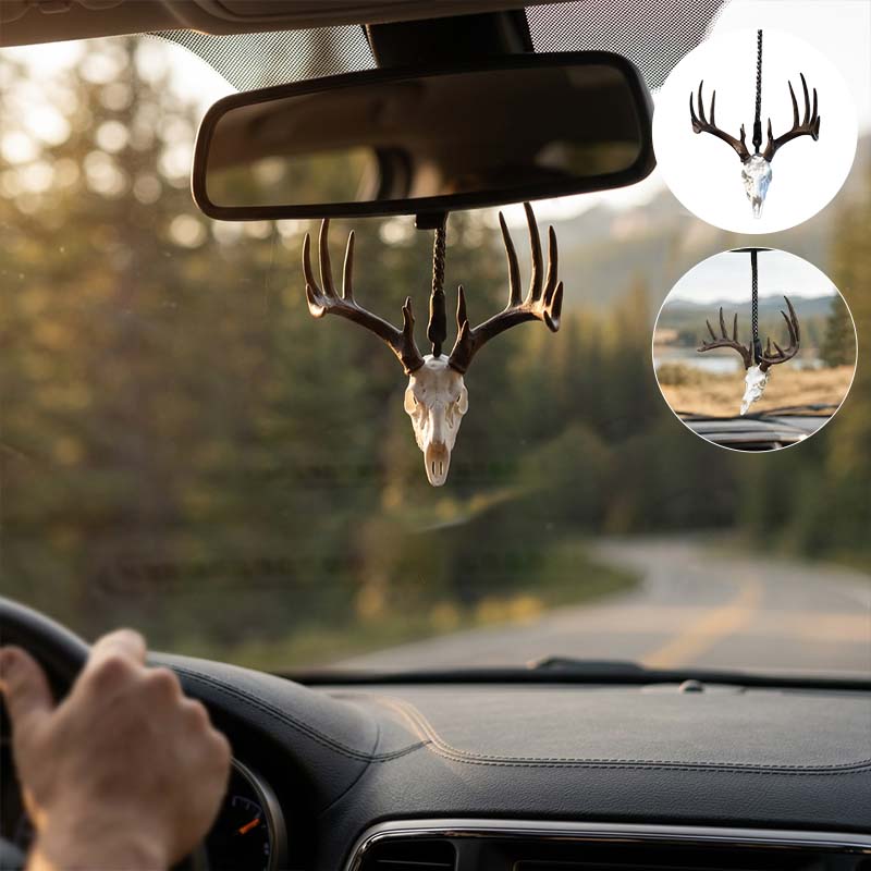 Whitetail Deer Skull Rearview Mirror Hanger