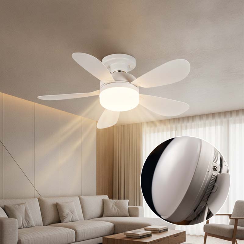 Six-blade gourd-shaped off-white ceiling fan light