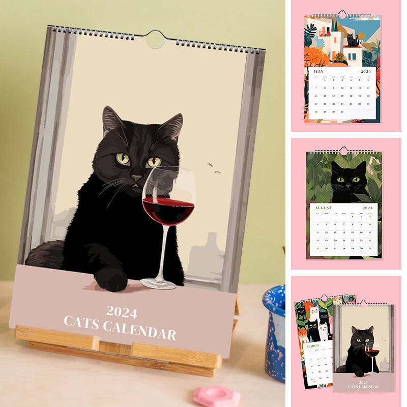 2024 Wall Calendar Illustrated Cats