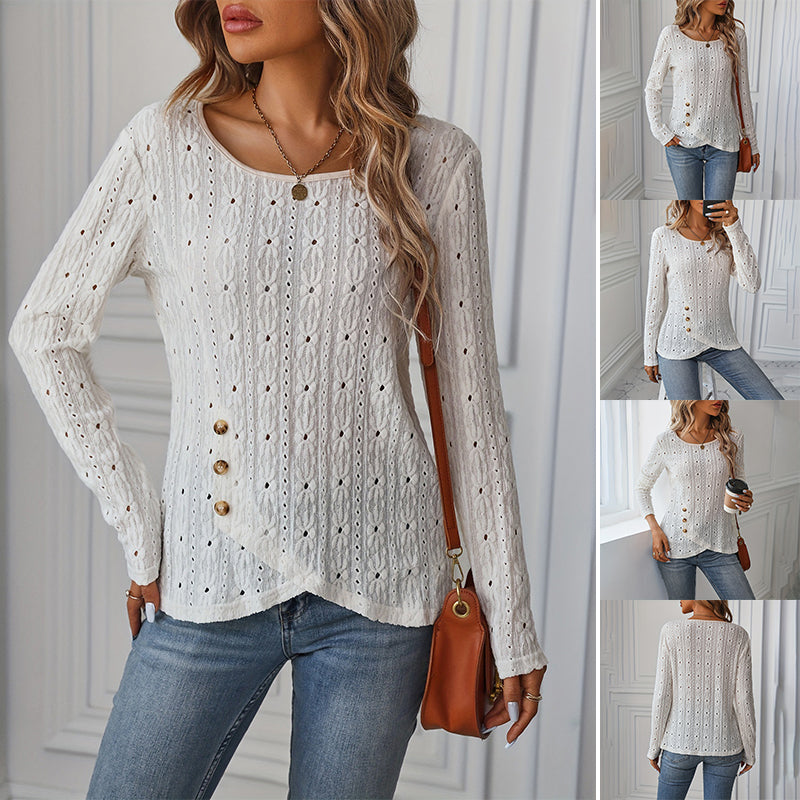 Skeleton Jacquard Button Down Blouse