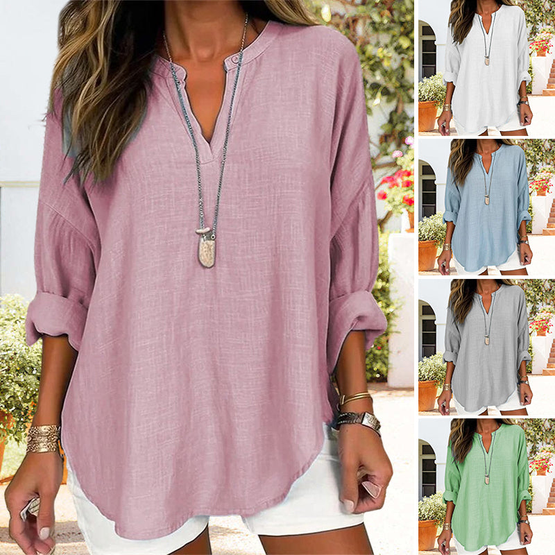 Solid Color Long Sleeve Casual Shirt Blouse