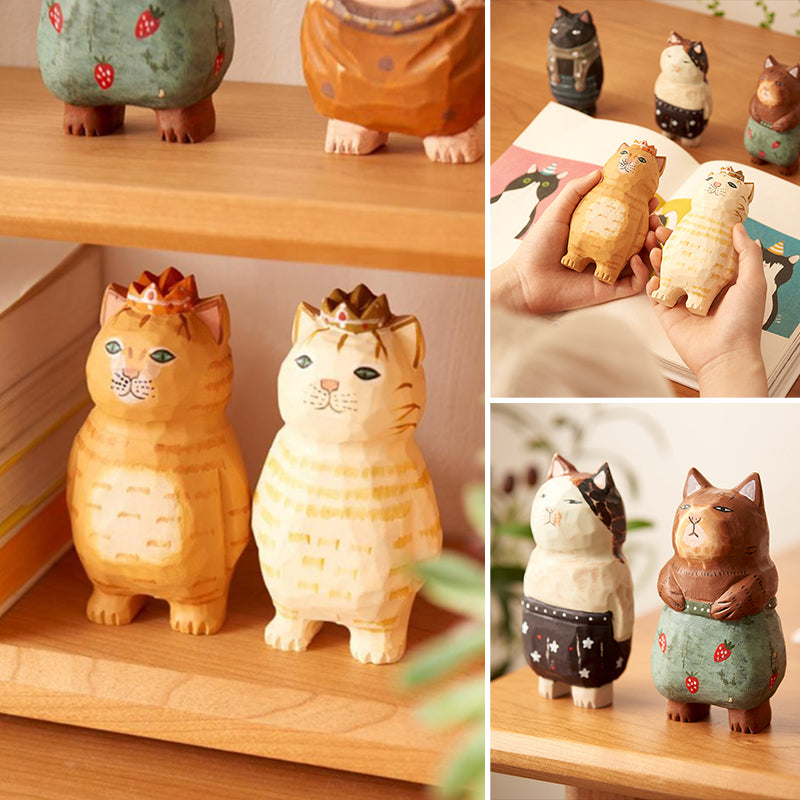 Handmade Cute Cat Wood Carving Ornaments