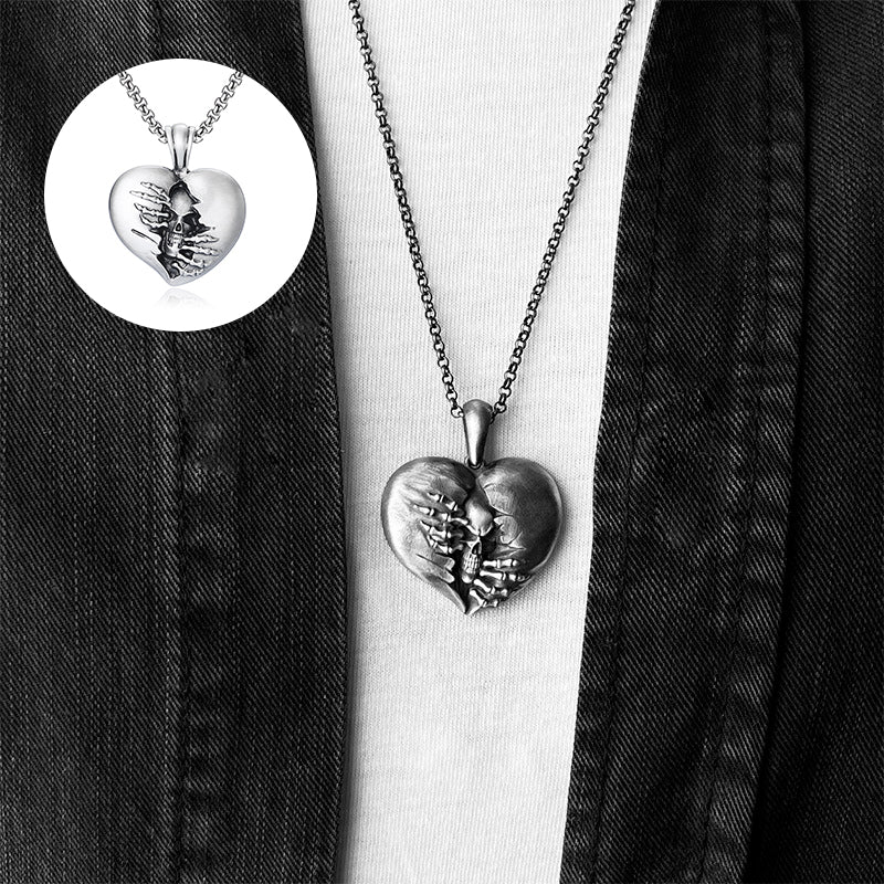 Heart of Hell Ripped Skull Necklace