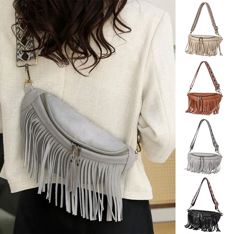 Women's Wrinkle Leather Retro Tassel Crossbody Bag