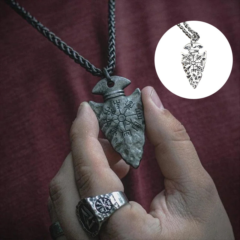 Odin's Spear Necklace with Vegvisir Symbol