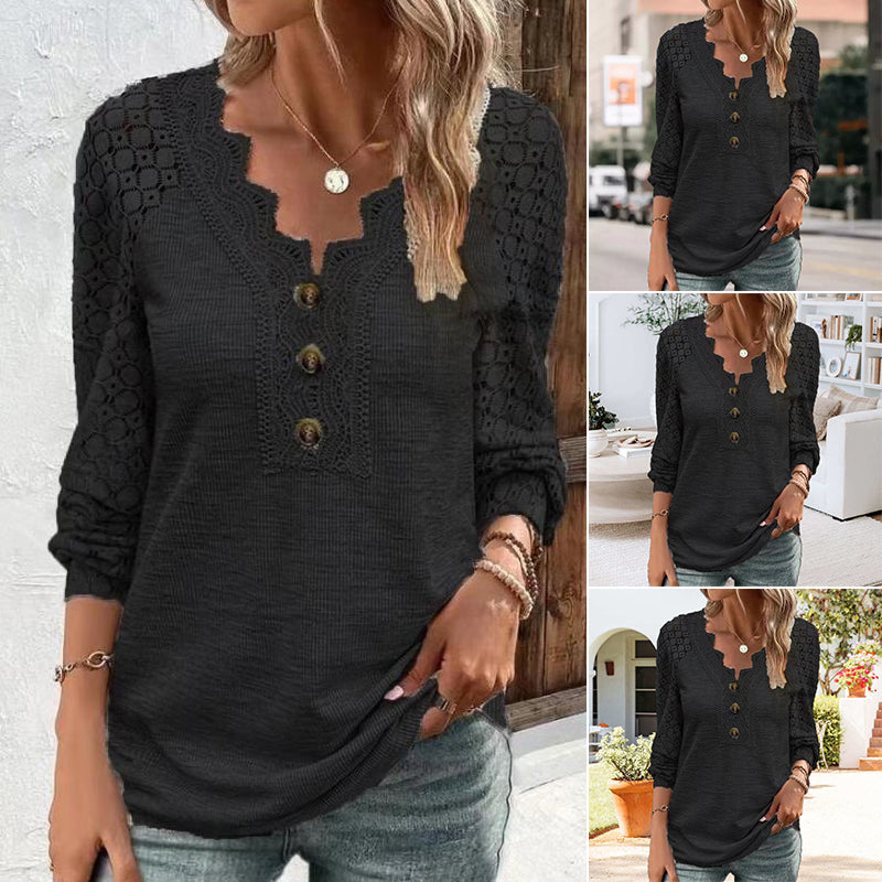 Lace Long Sleeve Panel T-Shirt