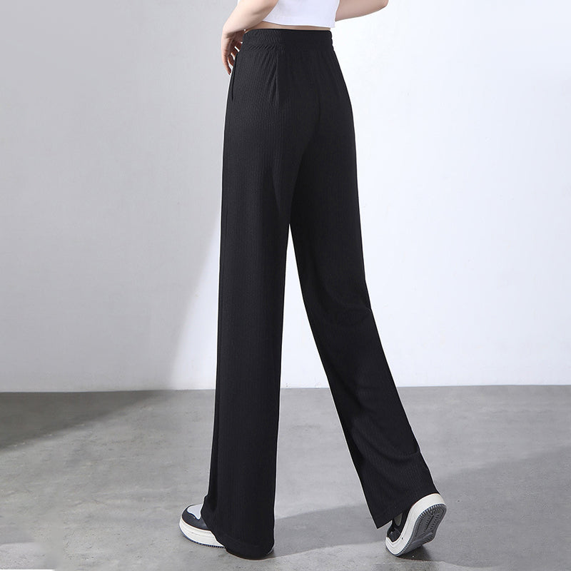 Women's summer high waist drape ice silk wide leg pants