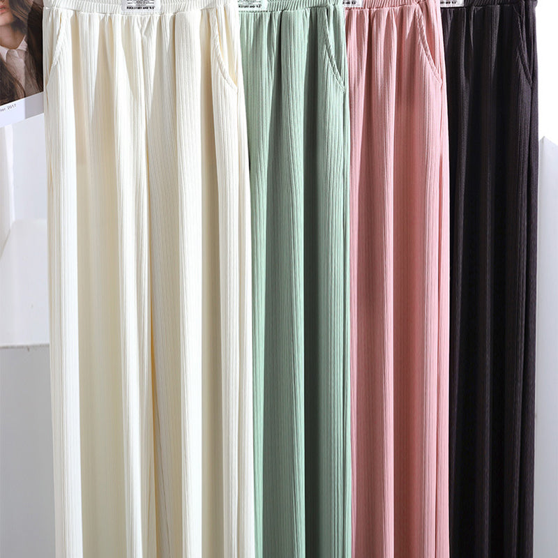 Women's summer high waist drape ice silk wide leg pants