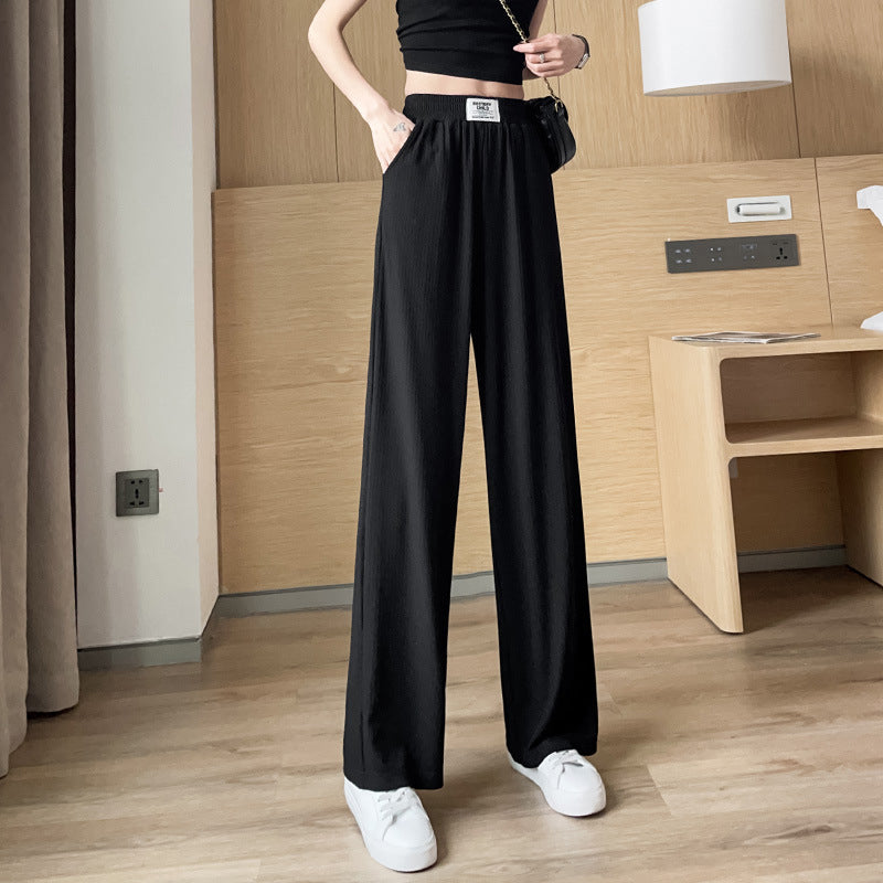 Women's summer high waist drape ice silk wide leg pants