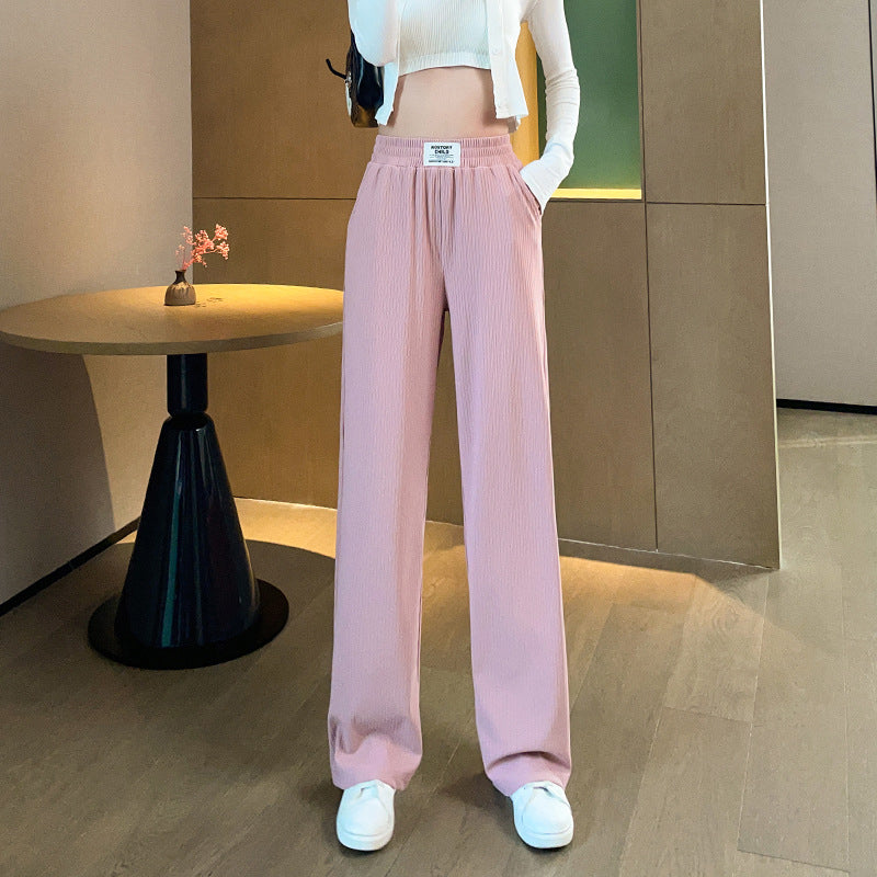 Women's summer high waist drape ice silk wide leg pants