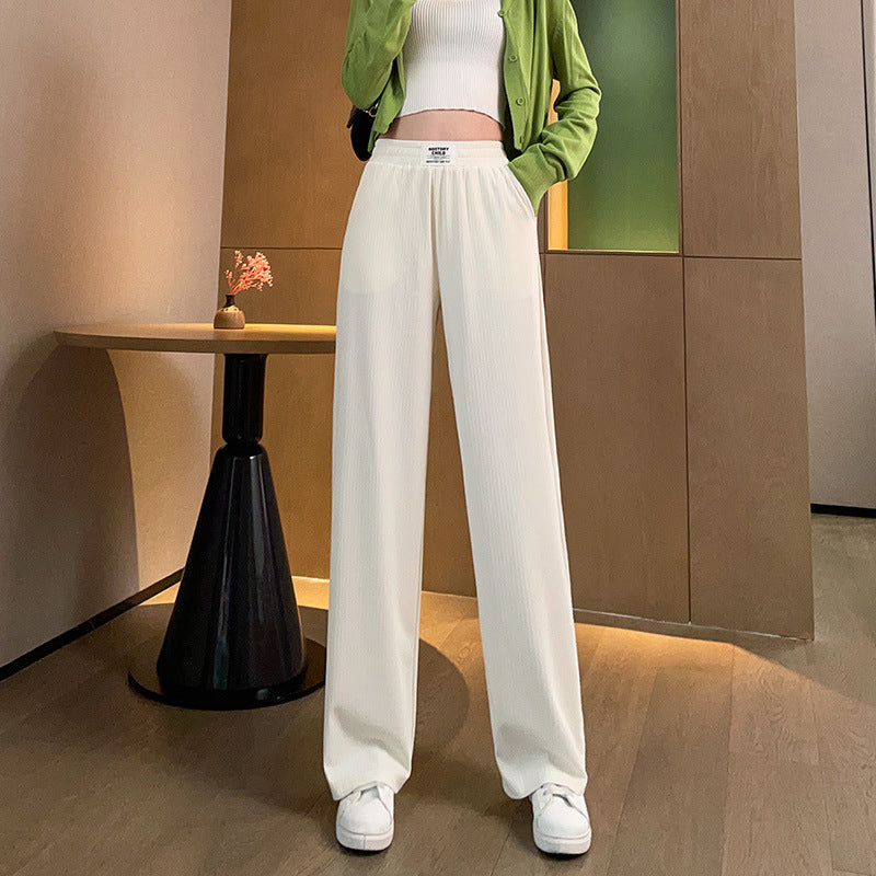 Women's summer high waist drape ice silk wide leg pants