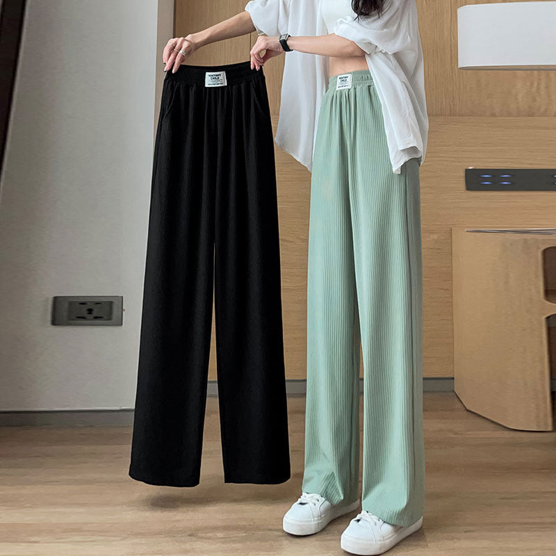 Women's summer high waist drape ice silk wide leg pants
