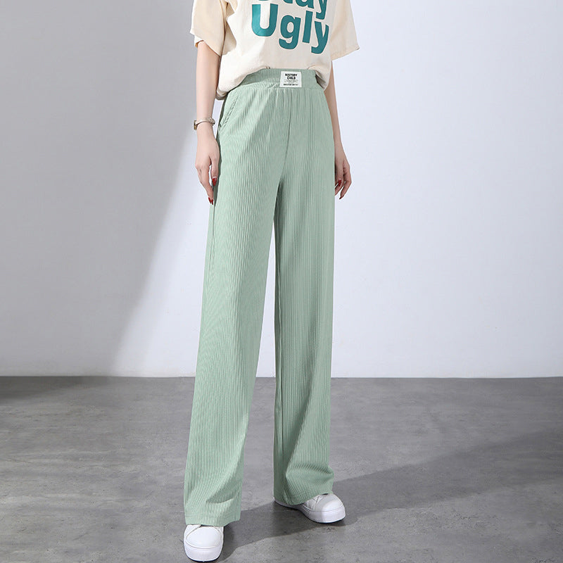 Women's summer high waist drape ice silk wide leg pants
