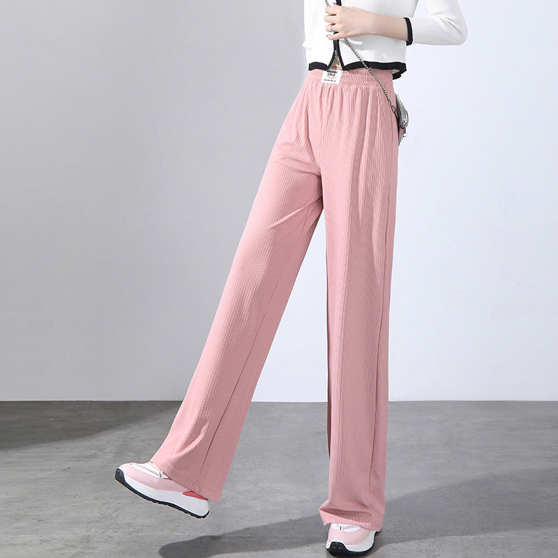 Women's summer high waist drape ice silk wide leg pants