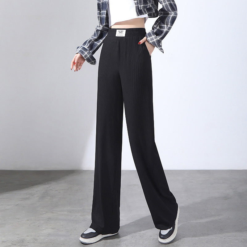 Women's summer high waist drape ice silk wide leg pants