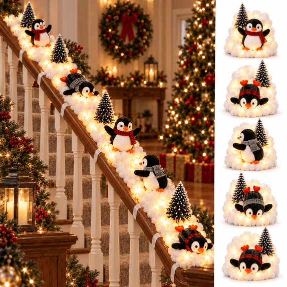 Penguin Christmas Stair Snow Decoration