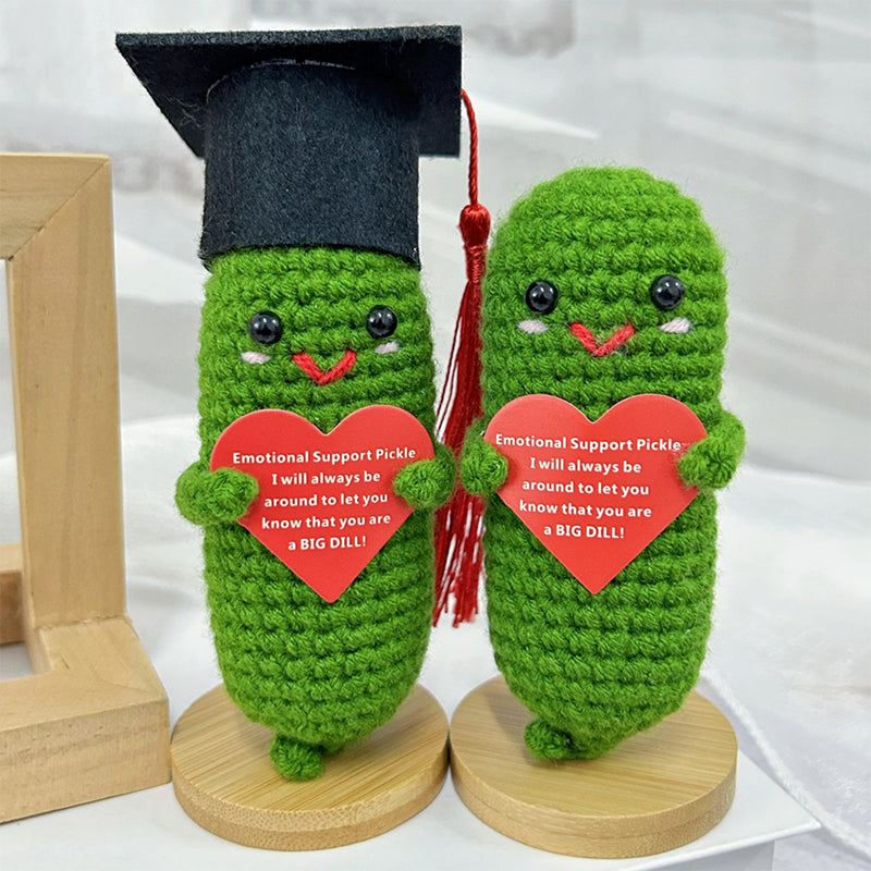 Cute Crochet Pickle Wearing Graduation Tassel Hat