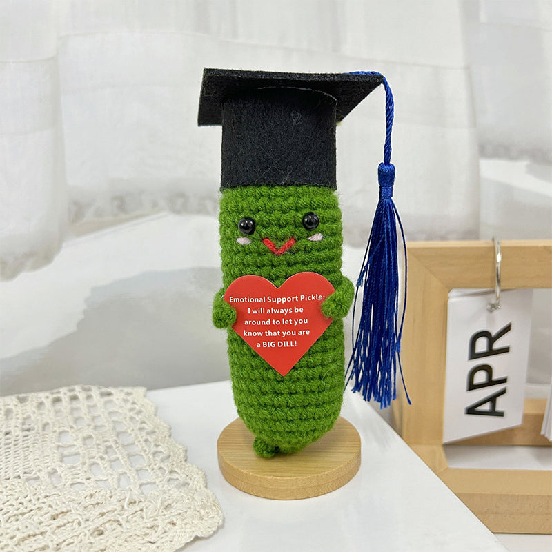 Cute Crochet Pickle Wearing Graduation Tassel Hat