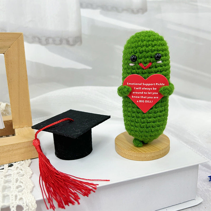 Cute Crochet Pickle Wearing Graduation Tassel Hat