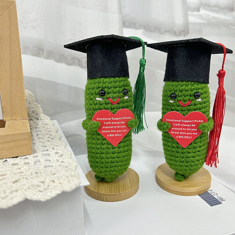 Cute Crochet Pickle Wearing Graduation Tassel Hat