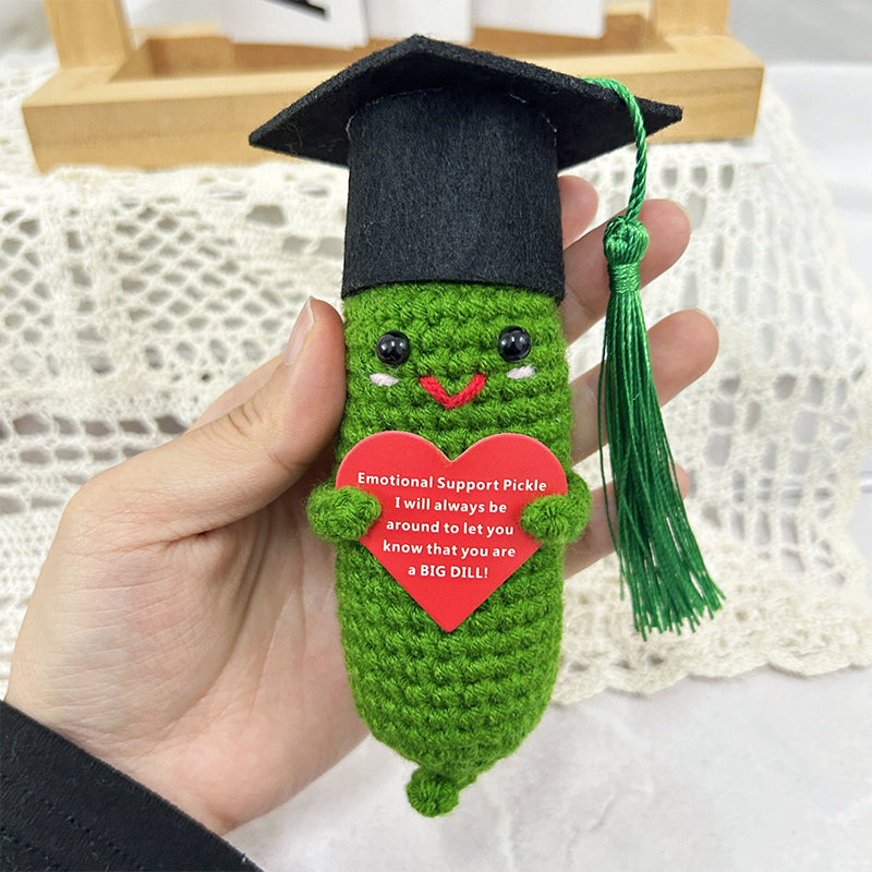 Cute Crochet Pickle Wearing Graduation Tassel Hat