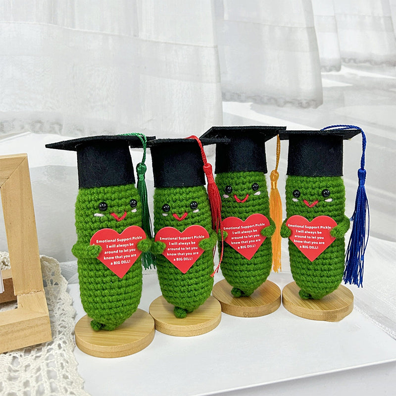 Cute Crochet Pickle Wearing Graduation Tassel Hat