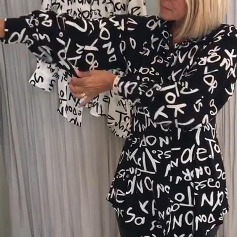 Casual Letter Print Lapel Top