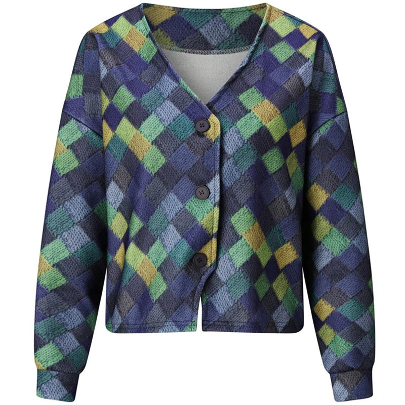 V-Neck Buttoned Irregular Printed Jacket