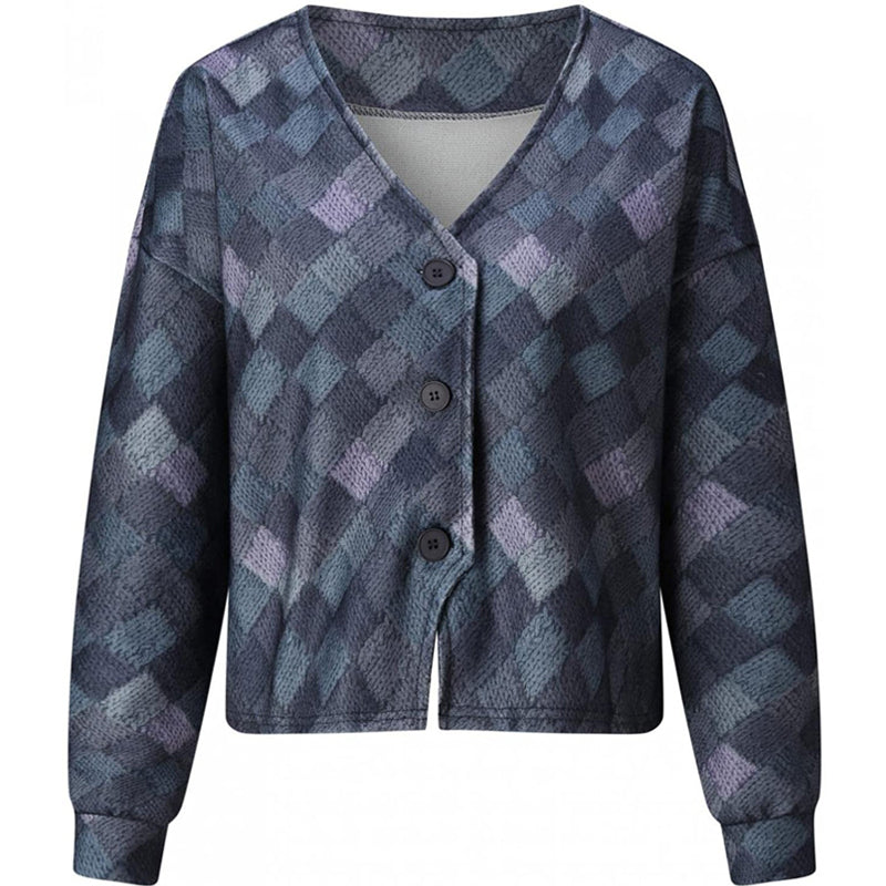 V-Neck Buttoned Irregular Printed Jacket