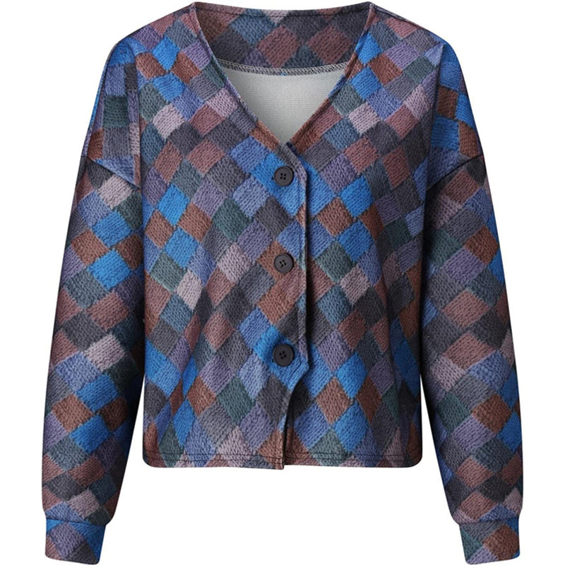 V-Neck Buttoned Irregular Printed Jacket