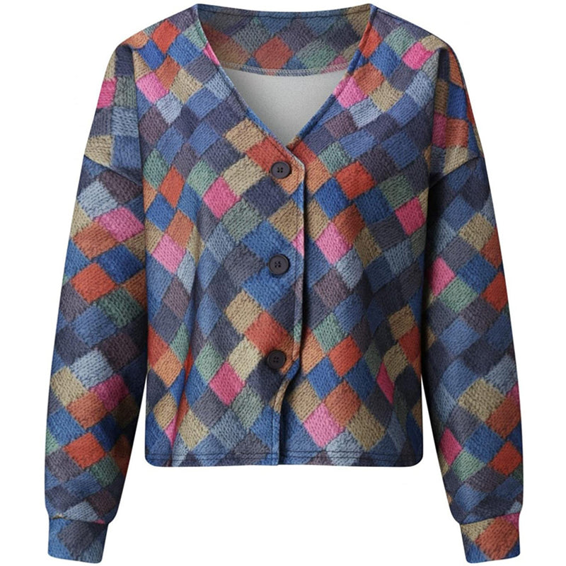 V-Neck Buttoned Irregular Printed Jacket