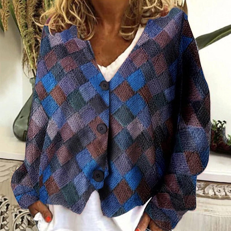 V-Neck Buttoned Irregular Printed Jacket