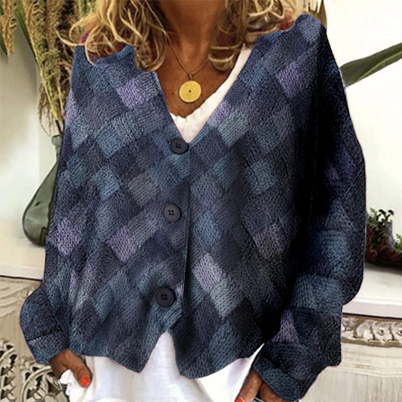 V-Neck Buttoned Irregular Printed Jacket