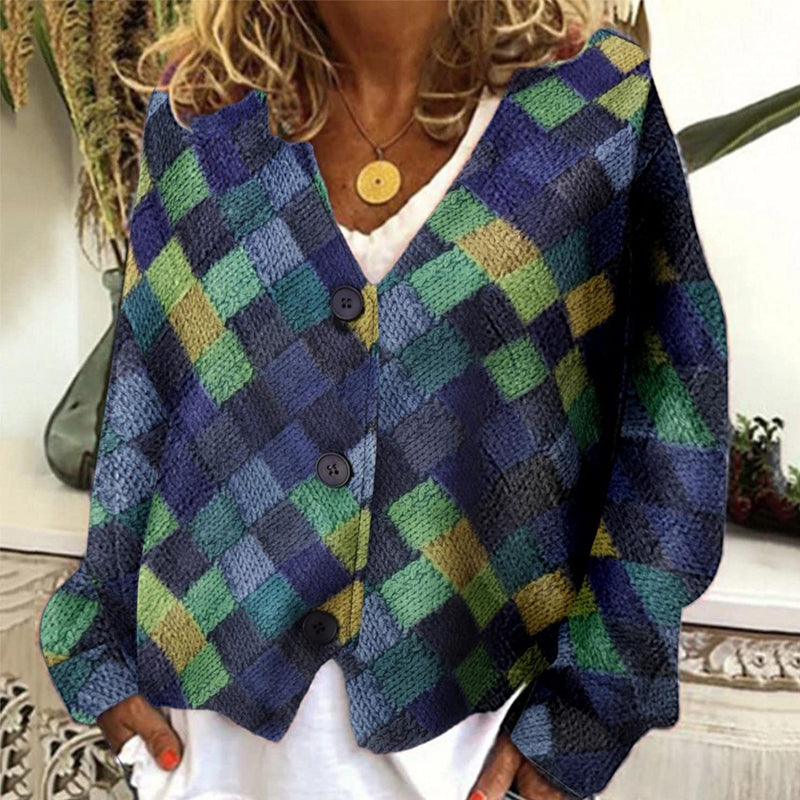 V-Neck Buttoned Irregular Printed Jacket