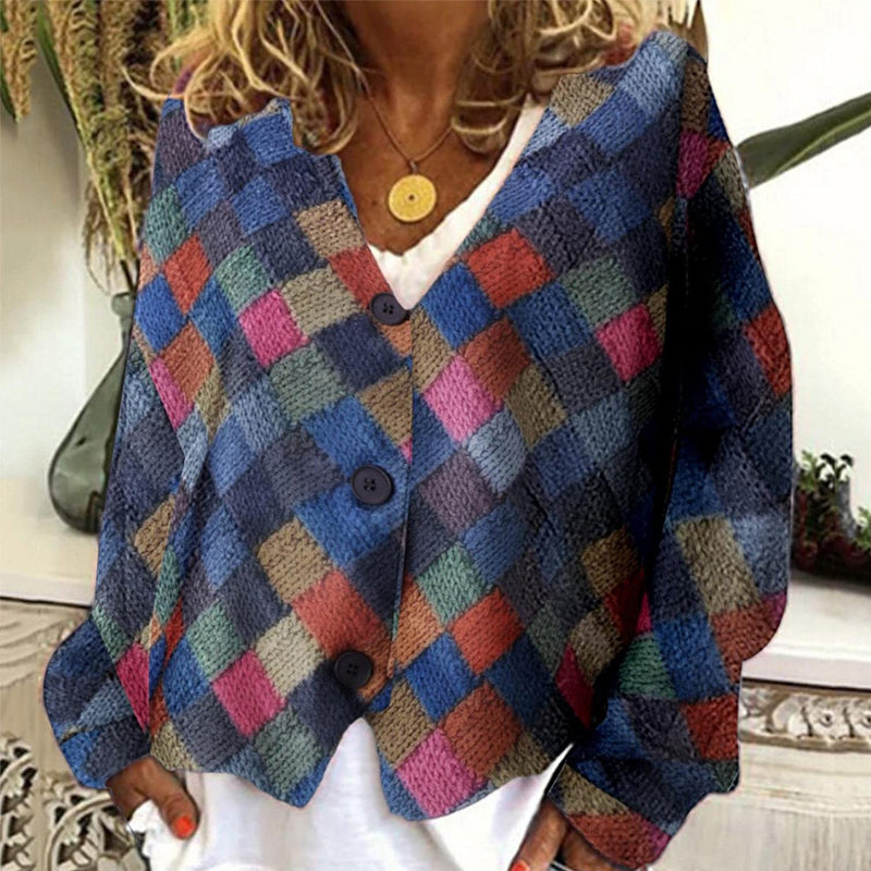 V-Neck Buttoned Irregular Printed Jacket